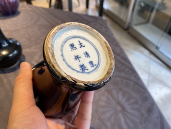 Five Chinese monochrome black- and blue-glazed vases, 19/20th C.