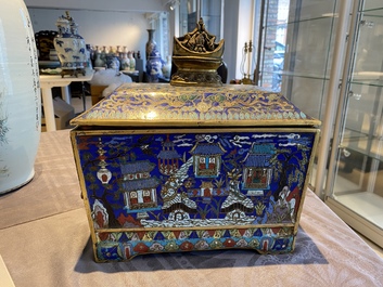A Chinese rectangular cloisonn&eacute; censer and cover, Qing