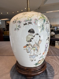 A Chinese qianjiang cai jar transformed into a lamp, signed Ma Qing Yun 馬慶雲, 19th C.