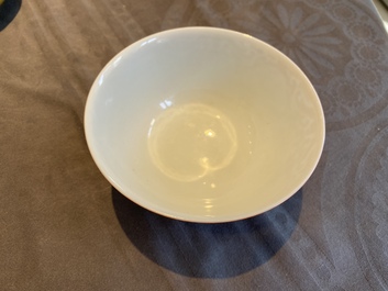 A Chinese coral-ground reserve-decorated 'lotus' bowl, Jiaqing mark, 19/20th C.