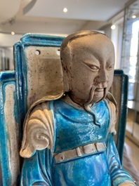 A Chinese fahua-glazed biscuit figure of Zhenwu, Ming