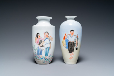 Four Chinese Cultural Revolution vases, signed Zhang Jian 章鑑, Chen Yifang 陳義芳 and Zhang Wenchao 章文超, dated 1972, 1973 and 1975