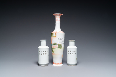 Three Chinese vases with Cultural Revolution design, one dated 1972