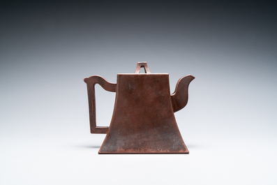 A Chinese Yixing stoneware teapot and cover, Wen Ben Cang Hu mark, Republic