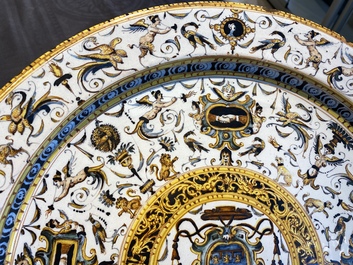 A large Italian maiolica dish with the arms of Cardinal Toschi, Deruta, dated 1609