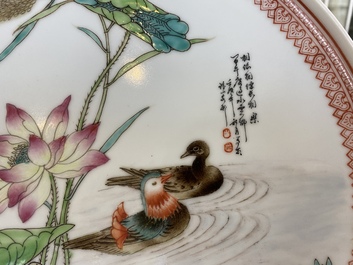 A Chinese famillle rose 'mandarin ducks' dish, 20th C.