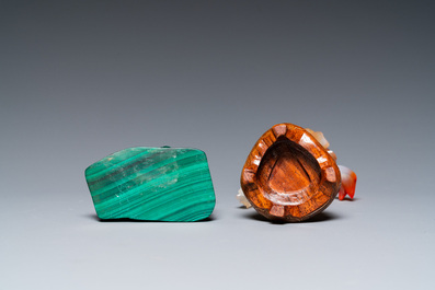 Two Chinese Cultural Revolution figures of girls in agate and malachite