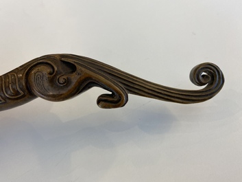 A Chinese bronze 'chilong' scroll weight, probably Qing