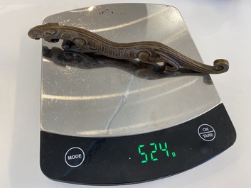 A Chinese bronze 'chilong' scroll weight, probably Qing