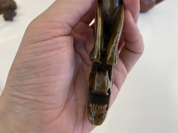 A Chinese bronze 'chilong' scroll weight, probably Qing