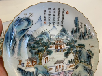 A pair of Chinese famille rose 'Jiangxi province' plates, Daoguang mark, 19/20th C.