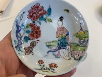 A Chinese famille rose 'Wu Shuang Pu' plate and a cup and saucer, Yongzheng and 19th C.