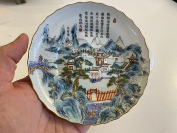 A pair of Chinese famille rose 'Jiangxi province' plates, Daoguang mark, 19/20th C.