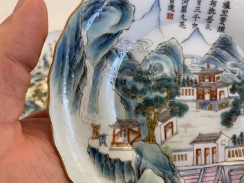 A pair of Chinese famille rose 'Jiangxi province' plates, Daoguang mark, 19/20th C.