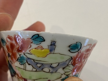 Tasse et soucoupe en porcelaine de Chine famille rose et une assiette 'Wu Shuang Pu', Yongzheng et 19&egrave;me