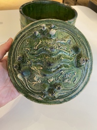 A Chinese green-glazed 'mountain' censer and cover, Eastern Han Dynasty