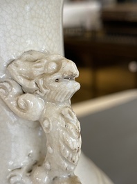 A Chinese monochrome Swatow vase with dragon handles, Transitional period