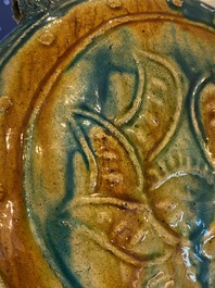 A Chinese fahua 'moonflask' with applied lotus design, Ming