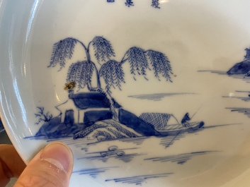 Bol et assiette en porcelaine de Chine 'Bleu de Hue' pour le Vietnam, marques de Ngoạn ngọc et Nội ph&uacute;, 19&egrave;me