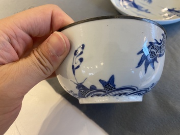 Bol et assiette en porcelaine de Chine 'Bleu de Hue' pour le Vietnam, marques de Ngoạn ngọc et Nội ph&uacute;, 19&egrave;me