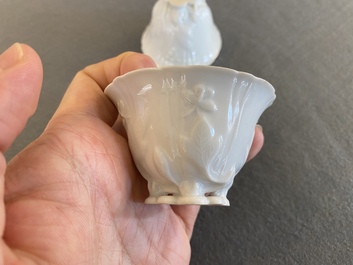 A pair of Chinese blanc de Chine libation cups, probably Qing