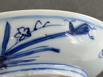 A Chinese blue and white 'monkey, deer and bird' plate, Xuande mark, Jiajing or Wanli