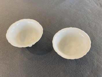 A pair of Chinese blanc de Chine libation cups, probably Qing