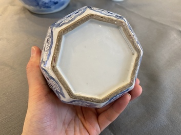 Three Chinese blue and white vases, 19th C.