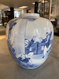 Three Chinese blue and white vases, 19th C.