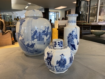 Three Chinese blue and white vases, 19th C.