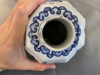 Three Chinese blue and white vases, 19th C.