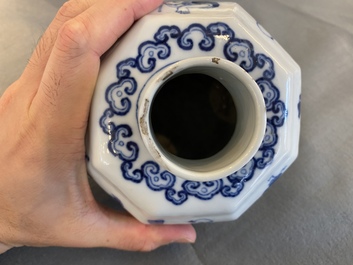 Three Chinese blue and white vases, 19th C.