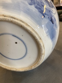 Three Chinese blue and white vases, 19th C.