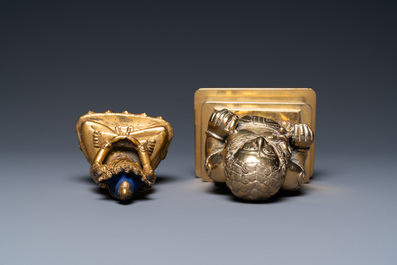 A Sino-Tibetan gilt bronze Buddha Amitayus and an Indian brass hindu deity, 19/20th C.