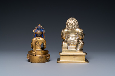 A Sino-Tibetan gilt bronze Buddha Amitayus and an Indian brass hindu deity, 19/20th C.