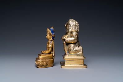 A Sino-Tibetan gilt bronze Buddha Amitayus and an Indian brass hindu deity, 19/20th C.