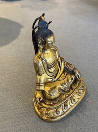 Petit Bouddha en bronze dor&eacute;, Sino-Tibet, 19&egrave;me
