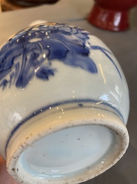 A Chinese blue and white bottle vase with floral design, Transitional period