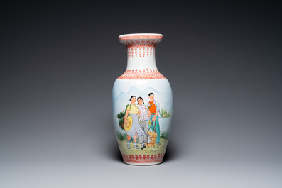 Three Chinese vases with Cultural Revolution design, signed Zhang Wenchao 章文超 and dated 1969 and 1974