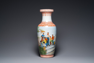 Three Chinese vases with Cultural Revolution design, signed Zhang Wenchao 章文超 and dated 1967 and 1968