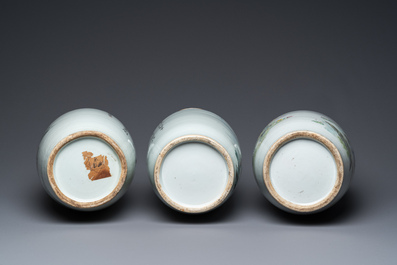 Trois vases en porcelaine de Chine famille rose et qianjiang cai, 19/20&egrave;me