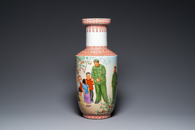 Two Chinese vases with Cultural Revolution design, signed Zhang Jian 章鑒 and dated 1968 and 1969