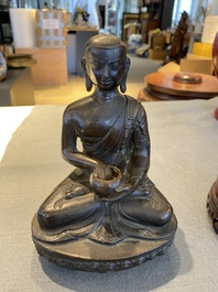 A Tibetan lacquered bronze Medicine Buddha or Bhaishajyaguru, 19th C.