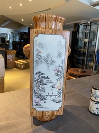 A Chinese grisaille and faux bois 'cong' vase, Qianlong mark, 20th C.