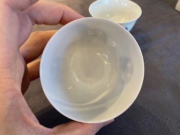 A pair of Chinese blue and white cups, Daoguang mark, 19/20th C.