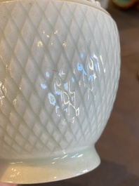 A Chinese carved qingbai vase with cover and a cup with stand, Song or later