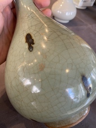 A Chinese russet-splashed celadon-glazed 'yuhuchunping' vase, 19th C.