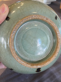 A Chinese russet-splashed celadon-glazed 'yuhuchunping' vase, 19th C.