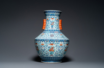 A large Chinese doucai 'hu' vase, Qianlong mark, 19th C.