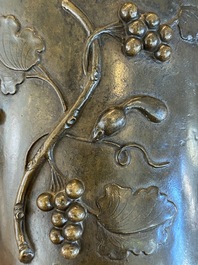 A Chinese bronze 'squirrel on grapevine' brush pot, Qianlong mark, 18/19th C.